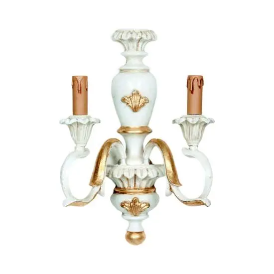 Applique In Legno Classico Avorio Oro 2 Luci Picchio | LuceArt