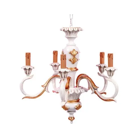 Lampadario In Legno Classico Avorio Oro 5 Luci Picchio | LuceArt