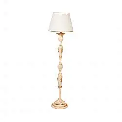 Lampada Da Terra In Legno Classico Crema Decapè Oro Con Paralume 1 Luce Picchio