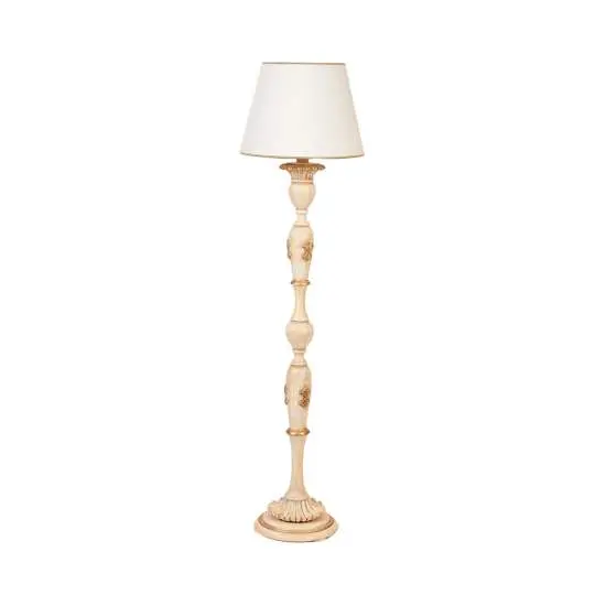Lampada Da Terra In Legno Classico Crema Decapè Oro Con Paralume 1 Luce Picchio | LuceArt