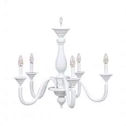 Lampadario In Legno Classico Bianco Opaco 5 Luci Laridi