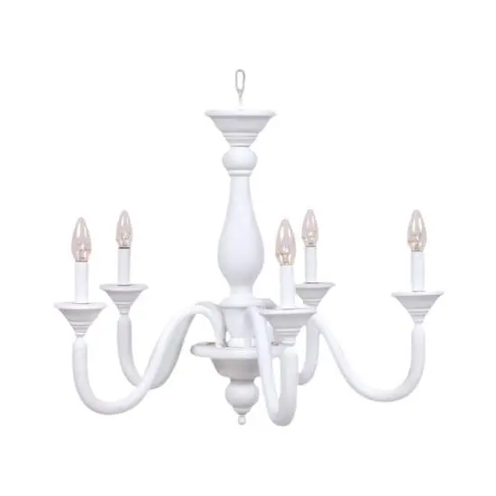 Lampadario In Legno Classico Bianco Opaco 5 Luci Laridi | LuceArt
