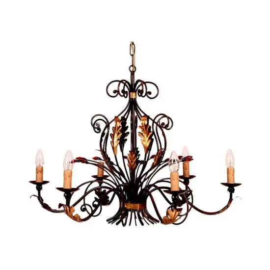 Lampadario Classico In Ferro Noce Oro 6 Luci Sterna | LuceArt