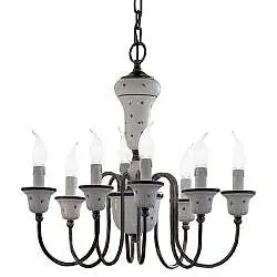 Lampadario Classico Sanremo Metallo E Ceramica Bianco Sfumato Argento 8 Luce E14