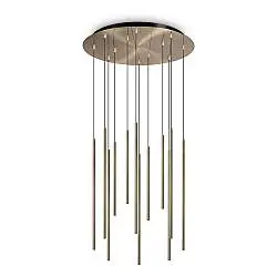 Sospensione Moderna Filo Metallo Ottone 12 Luci Led 25W 3000K Luce Calda