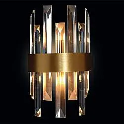 Applique Da Parete Contemporaneo Zenna Metallo Cristallo Oro Satinato 2 Led G9