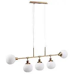 Lampadario Sospensione Erich Metallo Oro Rosa 5 Luci E Diffusori Bianchi