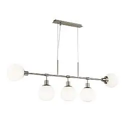 Lampadario Sospensione Erich Metallo Nichel 5 Luci E Diffusori Bianchi