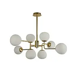 Lampadario Sospensione Erich In Metallo Oro Rosa 8 Luci E Diffusori Bianchi