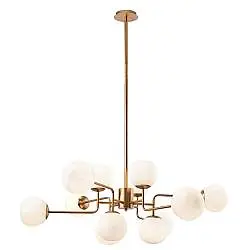Lampadario Sospensione Erich In Metallo Oro Rosa 12 Luci E Diffusori Bianchi