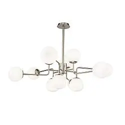 Lampadario Sospensione Erich In Metallo Nichel 12 Luci E Diffusori Bianchi