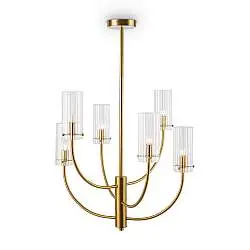 Lampadario Contemporaneo Arco Metallo Ottone 6 Luci Diffusori In Vetro