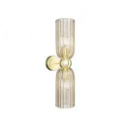 Applique Contemporanea Antic Metallo Oro 2 Luci Diffusore In Vetro Colore Cognac