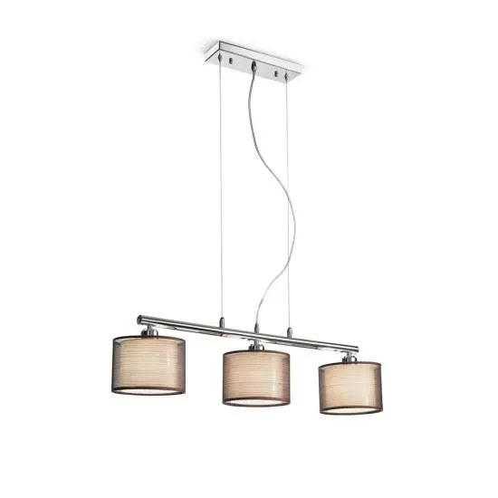 Lampadario In Metallo Moderno Sirco Hotel Cromo Marrone 3 Luci E27 | Perenz