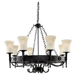 Lampadario Classico Cartwheel Acciaio Nero Vetro 8 Luci E27