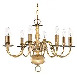 Lampadario Classico Fiammingo Acciaio Ottone 8 Luci E14