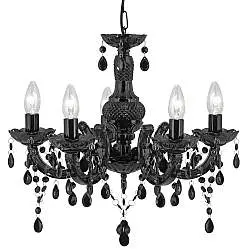 Lampadario Classico Marie Therese Vetro Nero Acrilico 5 Luci E14