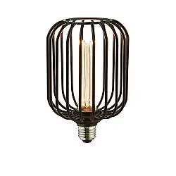 Lampadina Contemporanea Tamburo Acciaio Nero Vetro 1 Luce E27 3,5W 1800K