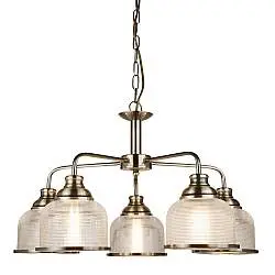 Lampadario Contemporaneo Bistrot Ii Acciaio Ottone Vetro Trasparente 5 Luci E27