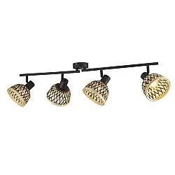 Plafoniera Industrial-Nordico Lancia Acciaio Nero Legno Marrone 4 Luci E14