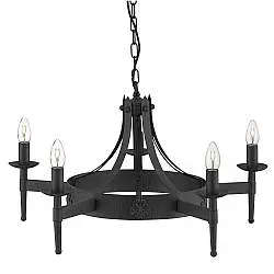 Lampadario Industrial-Nordico Cartwheel Ii Ferro Nero 5 Luci E14