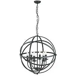 Lampadario Industrial-Nordico Orbita Acciaio Nero 6 Luci E14