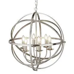 Lampadario Industrial-Nordico Orbita Ferro Argento 6 Luci E14