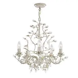 Lampadario Classico Almandita Acciaio Bianco Vetro Oro 5 Luci E14
