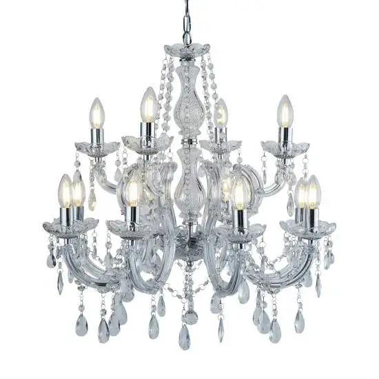 Lampadario Classico Marie Therese Acciaio Cromo Acrilico Trasparente 12 Luci E14 | SearchLight
