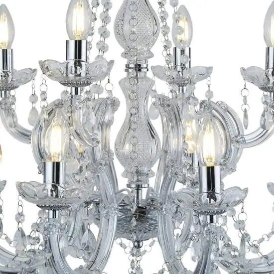 Lampadario Classico Marie Therese Acciaio Cromo Acrilico Trasparente 12 Luci E14 | SearchLight
