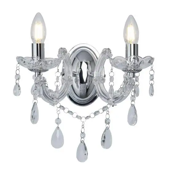Applique Classica Marie Therese Acciaio Cromo Acrilico Trasparente 2 Luci E14 | SearchLight