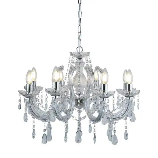 Lampadario Classico Marie Therese Acciaio Cromo Acrilico Trasparente 8 Luci E14 | SearchLight