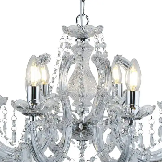 Lampadario Classico Marie Therese Acciaio Cromo Acrilico Trasparente 8 Luci E14 | SearchLight