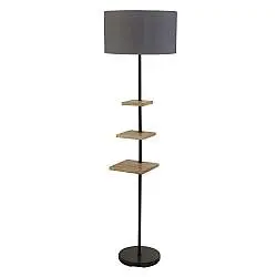 Piantana Contemporaneo Norfolk Legno Marrone Tessuto Grigio 1 Luce E27