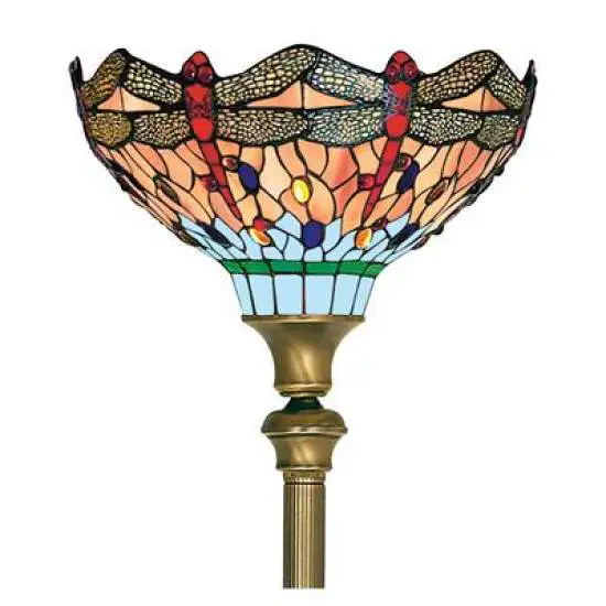 Piantana Drafonfly Tiffany Ottone antico Vetro colorato Luce E27 |