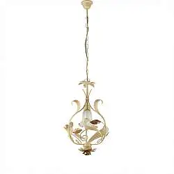 Lampadario Arte Povera Cesto Metallo Avorio E Oro 1 Luce E14
